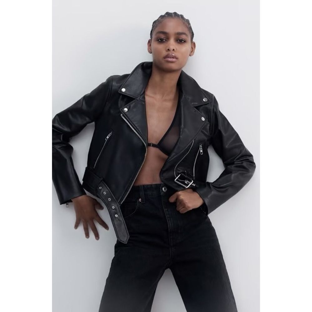 ZARA Faux Leather Cropped Biker Jacket